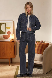 Stripe Denim Short Jacket