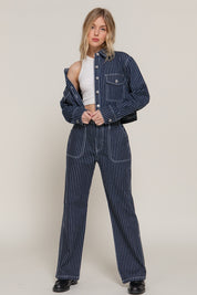 Stripe Denim Straight Pants