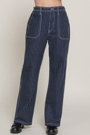 Stripe Denim Straight Pants