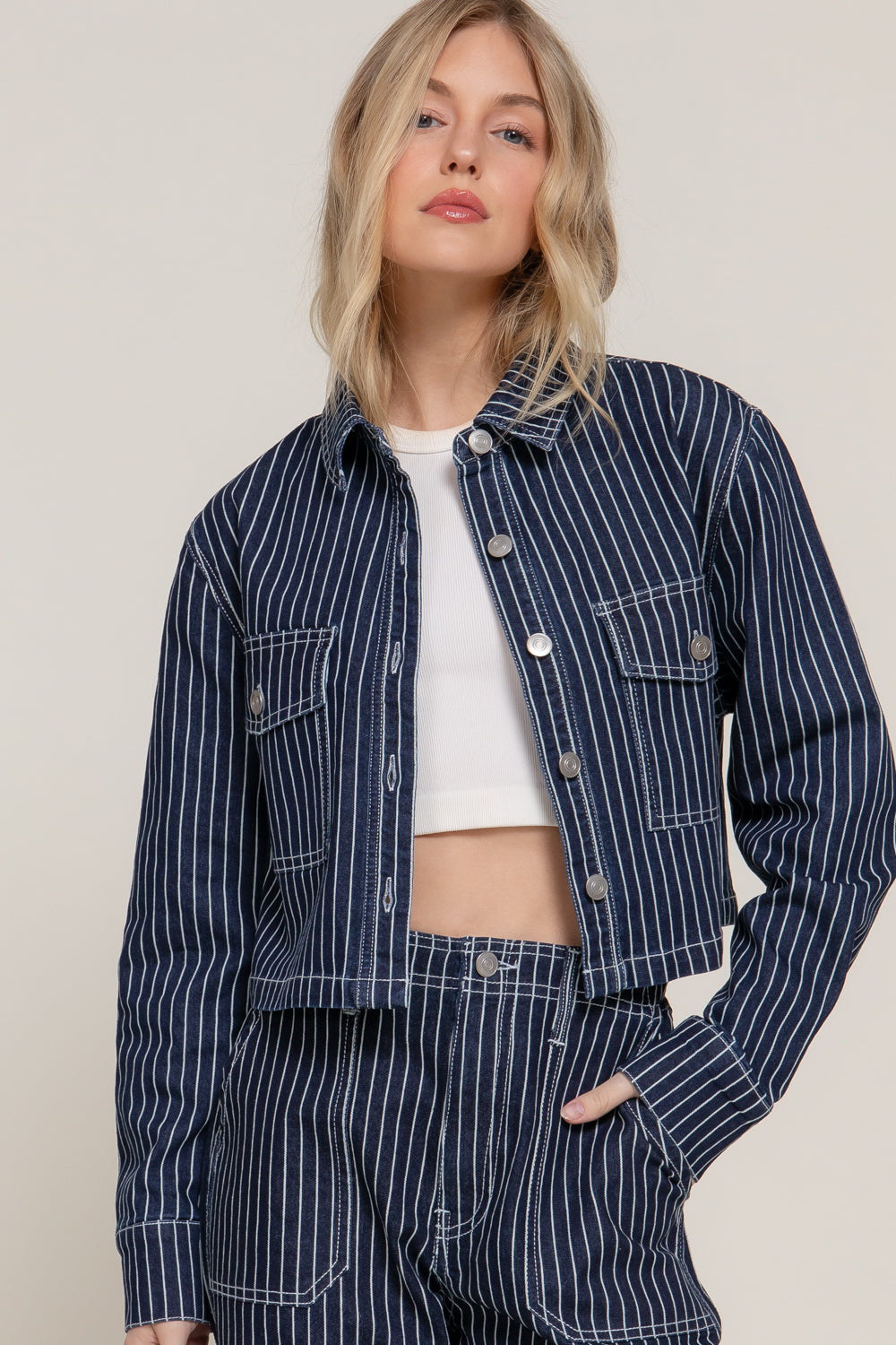 Stripe Denim Short Jacket
