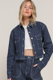 Stripe Denim Short Jacket