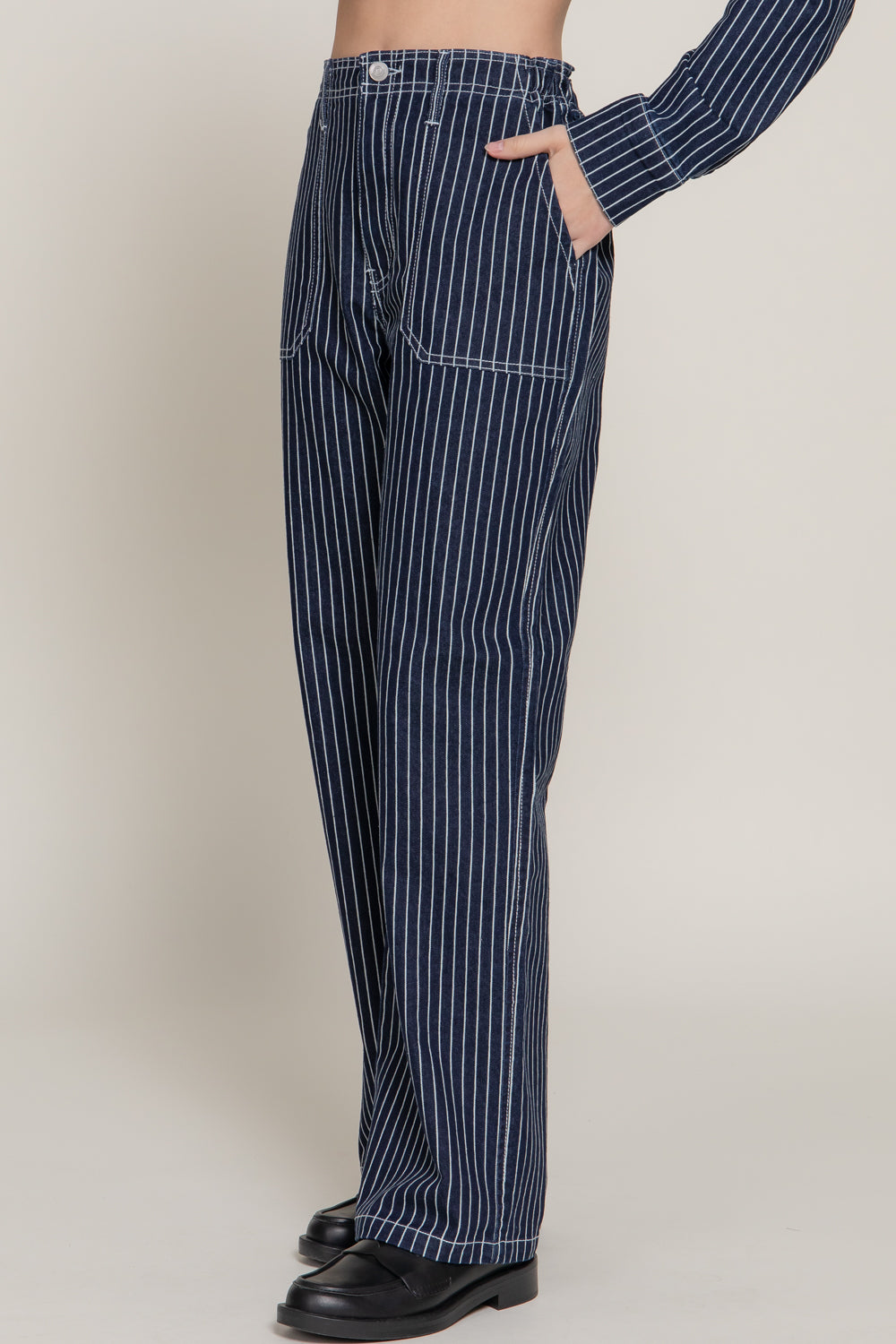 Stripe Denim Straight Pants