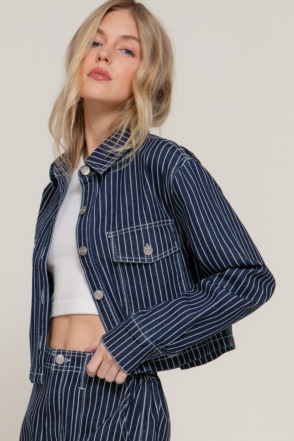 Stripe Denim Short Jacket