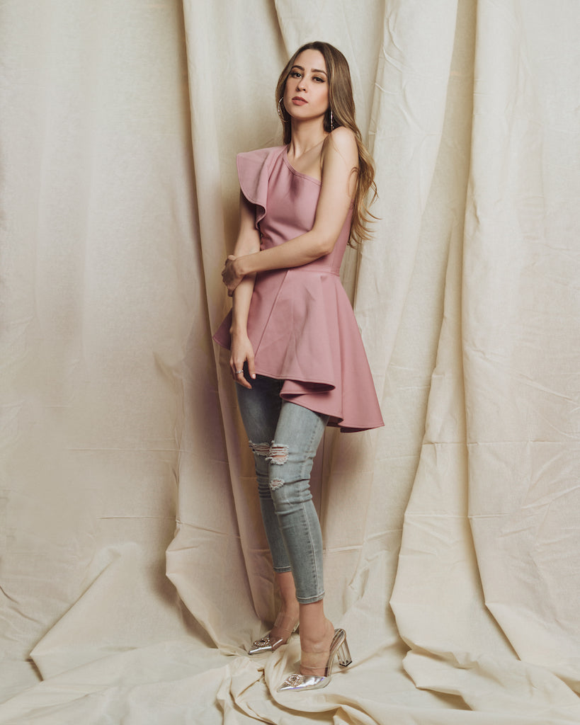 Asymmetrical Rose Sleeveless Top